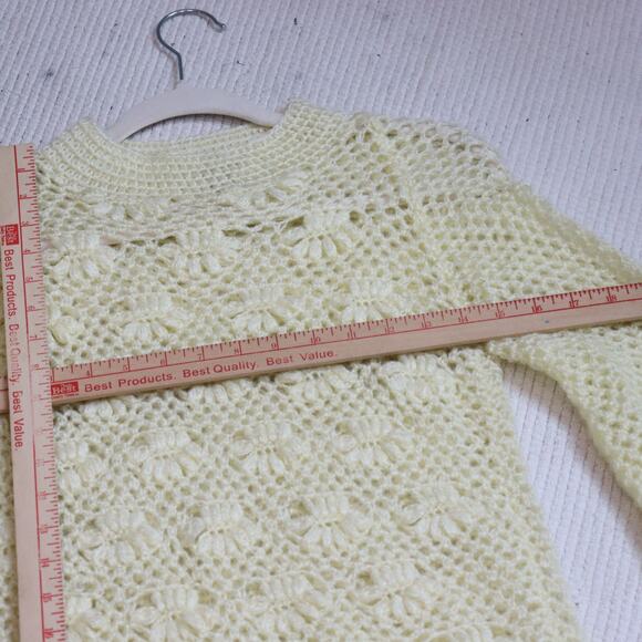 Vintage Handmade Crochet Knit Sweater Pullover Cream Open Weave Size M - Picture 5 of 6